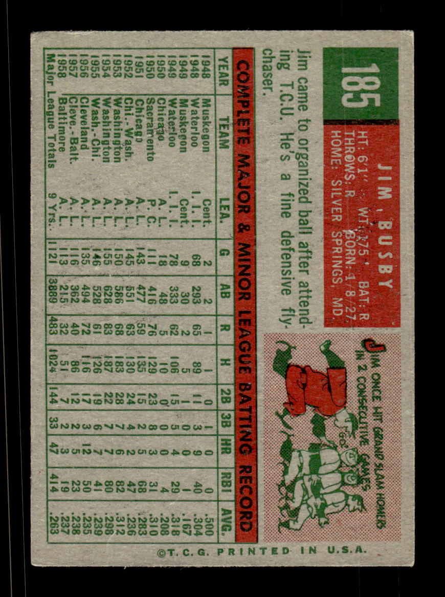 1959 Topps #185 Jim Busby Boston Red Sox EXMT KC10009227