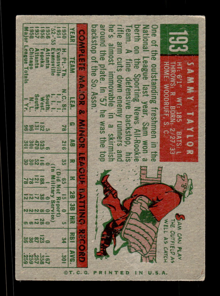 1959 Topps #193 Sammy Taylor Chicago Cubs EX KC10009234