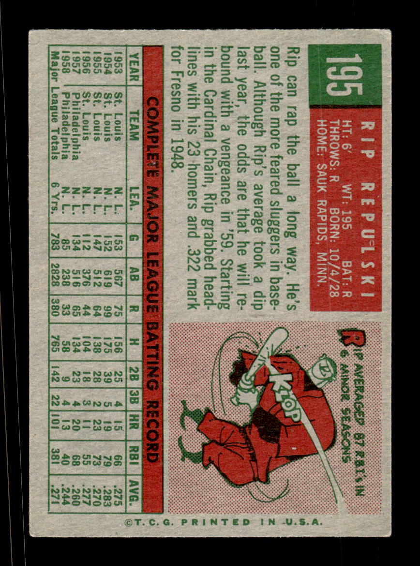 1959 Topps #195 Rip Repulski Los Angeles Dodgers EXMT KC10009236