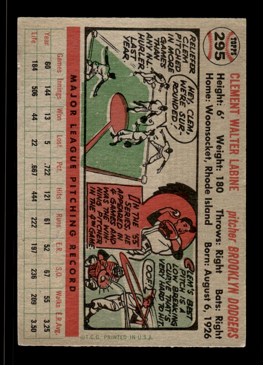 1956 Topps #295 Clem Labine Brooklyn Dodgers G/VG HOF10009263