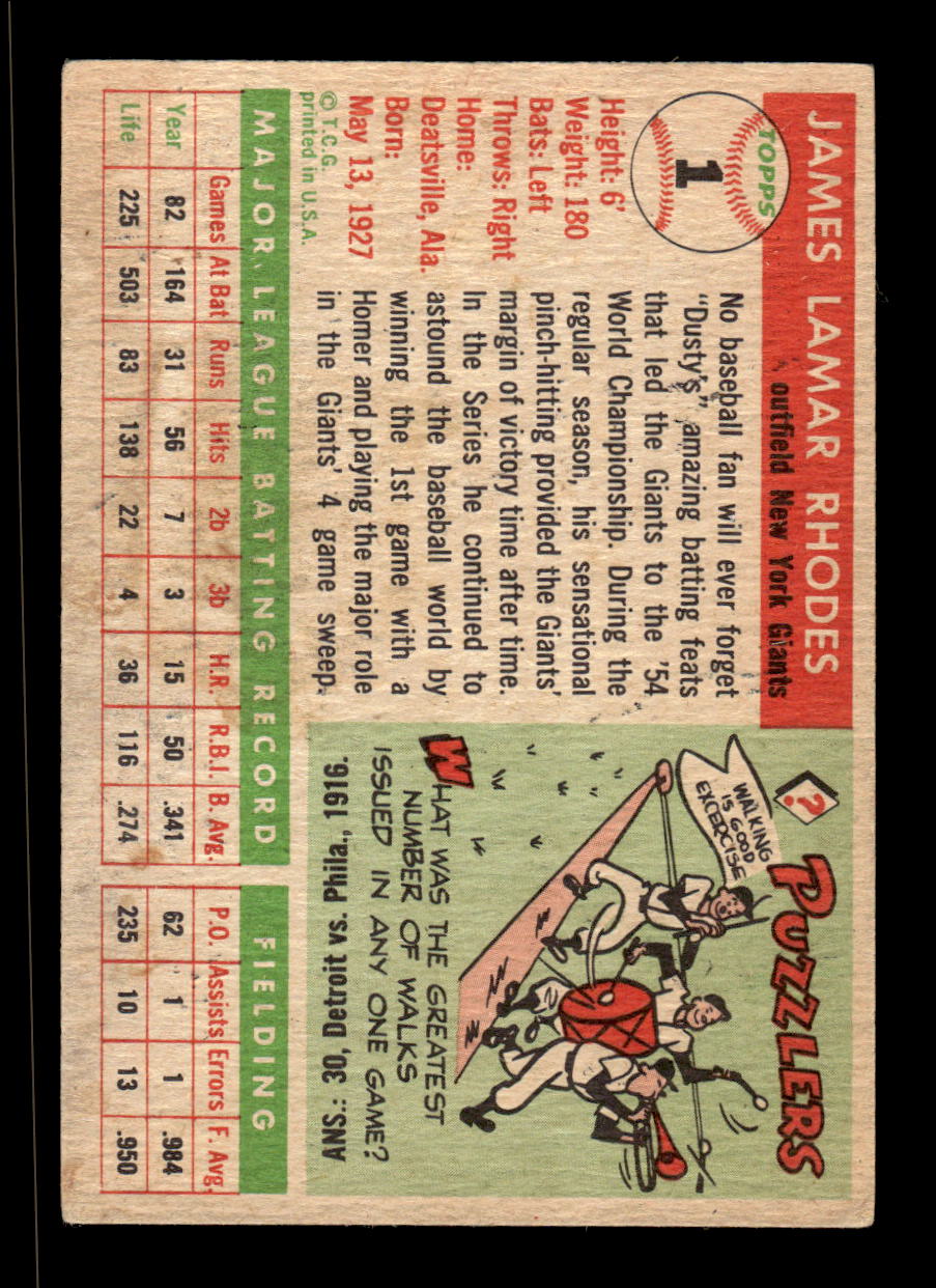1955 Topps #1 Dusty Rhodes New York Giants Poor HOF10009276