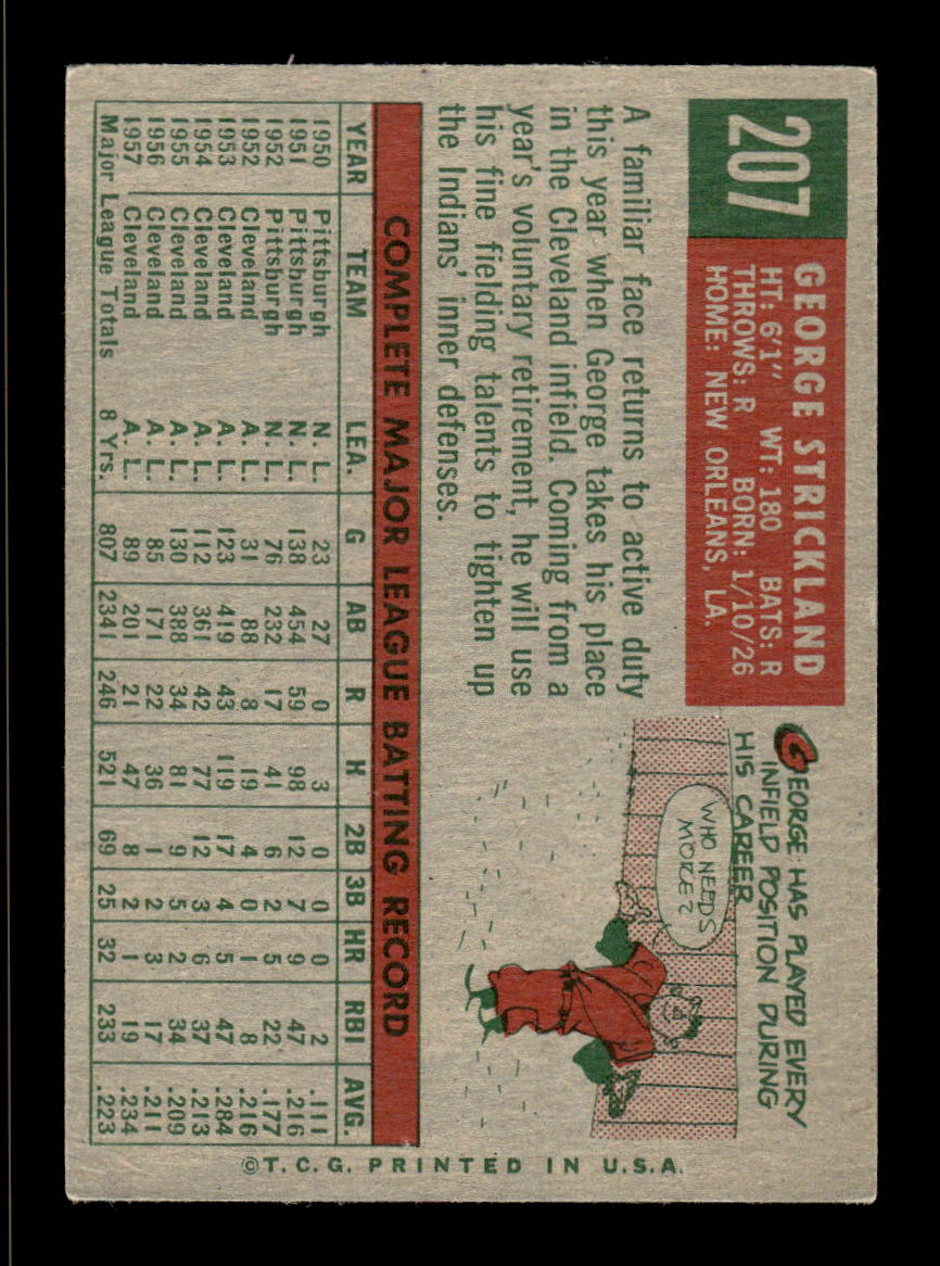 1959 Topps #207a George Strickland Cleveland Indians EX HOF10009284