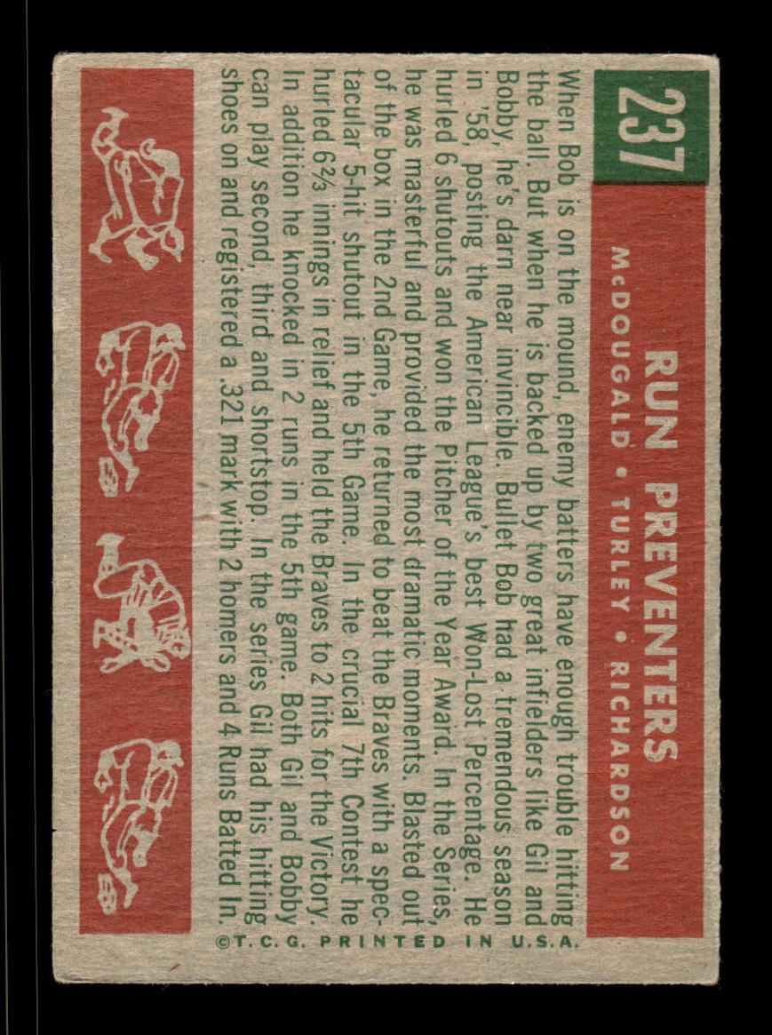 1959 Topps #237 Run Preventers McDougald Turley Richardson VG HOF10009311
