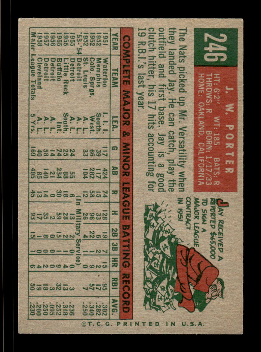 1959 Topps #246a J.W. Porter Washington Senators EX HOF10009320