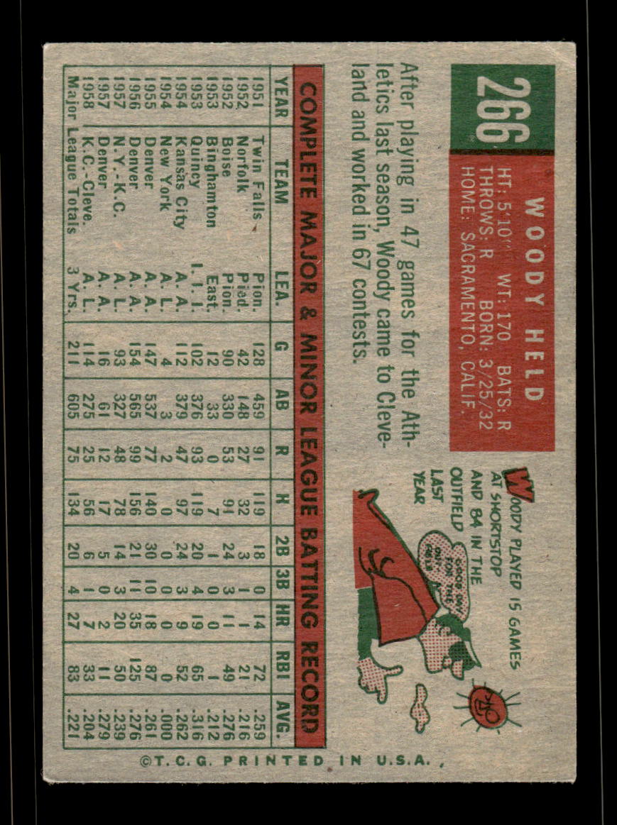 1959 Topps #266b Woodie Held Cleveland Indians EX HOF10009340