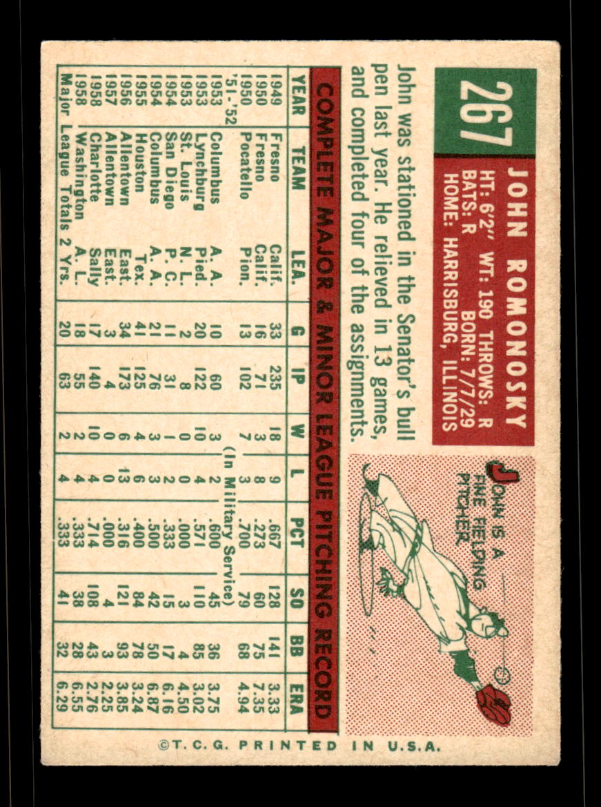 1959 Topps #267a John Romonosky Washington Senators EX HOF10009341