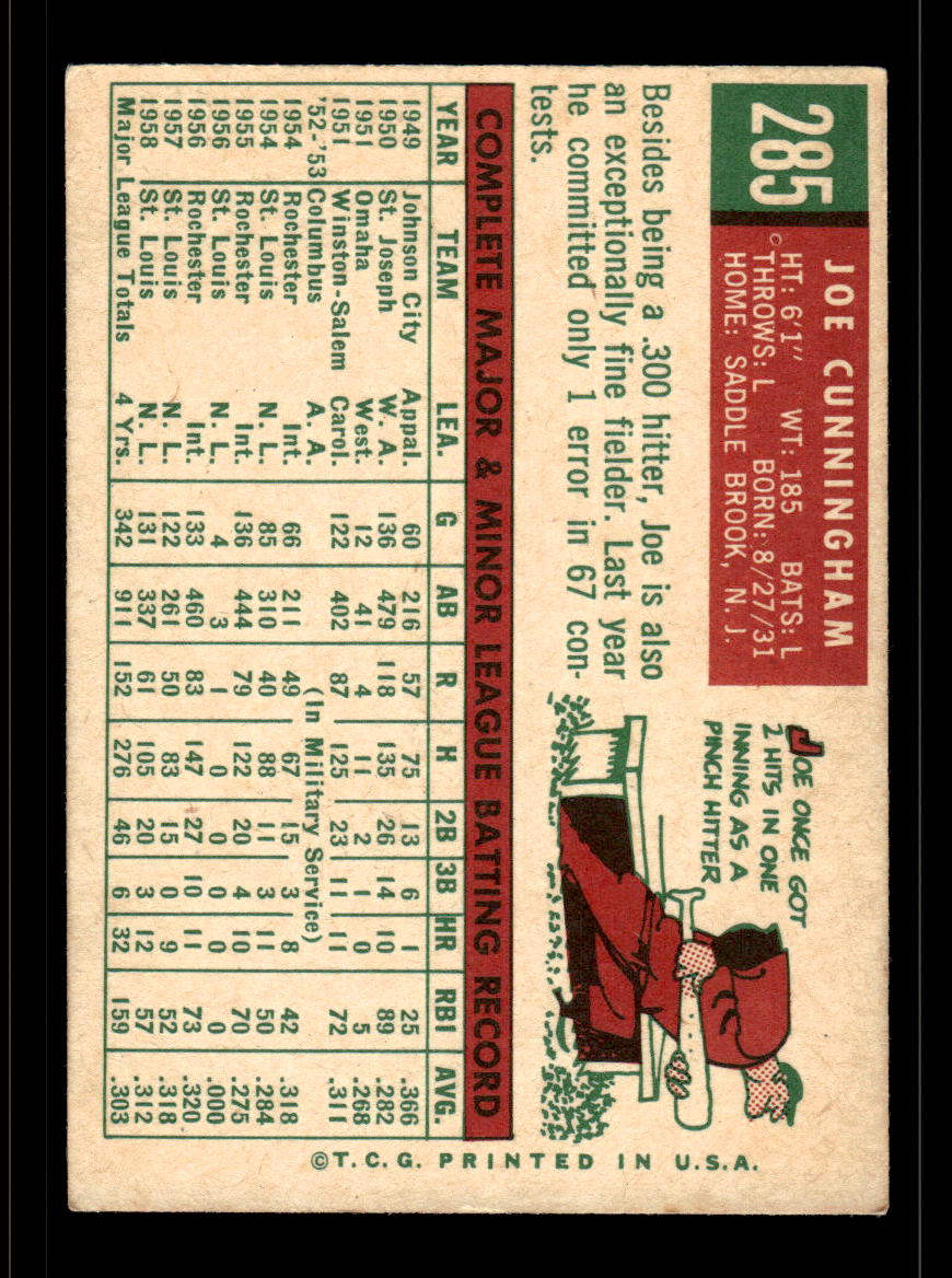 1959 Topps #285a Joe Cunningham St. Louis Cardinals EX HOF10009358