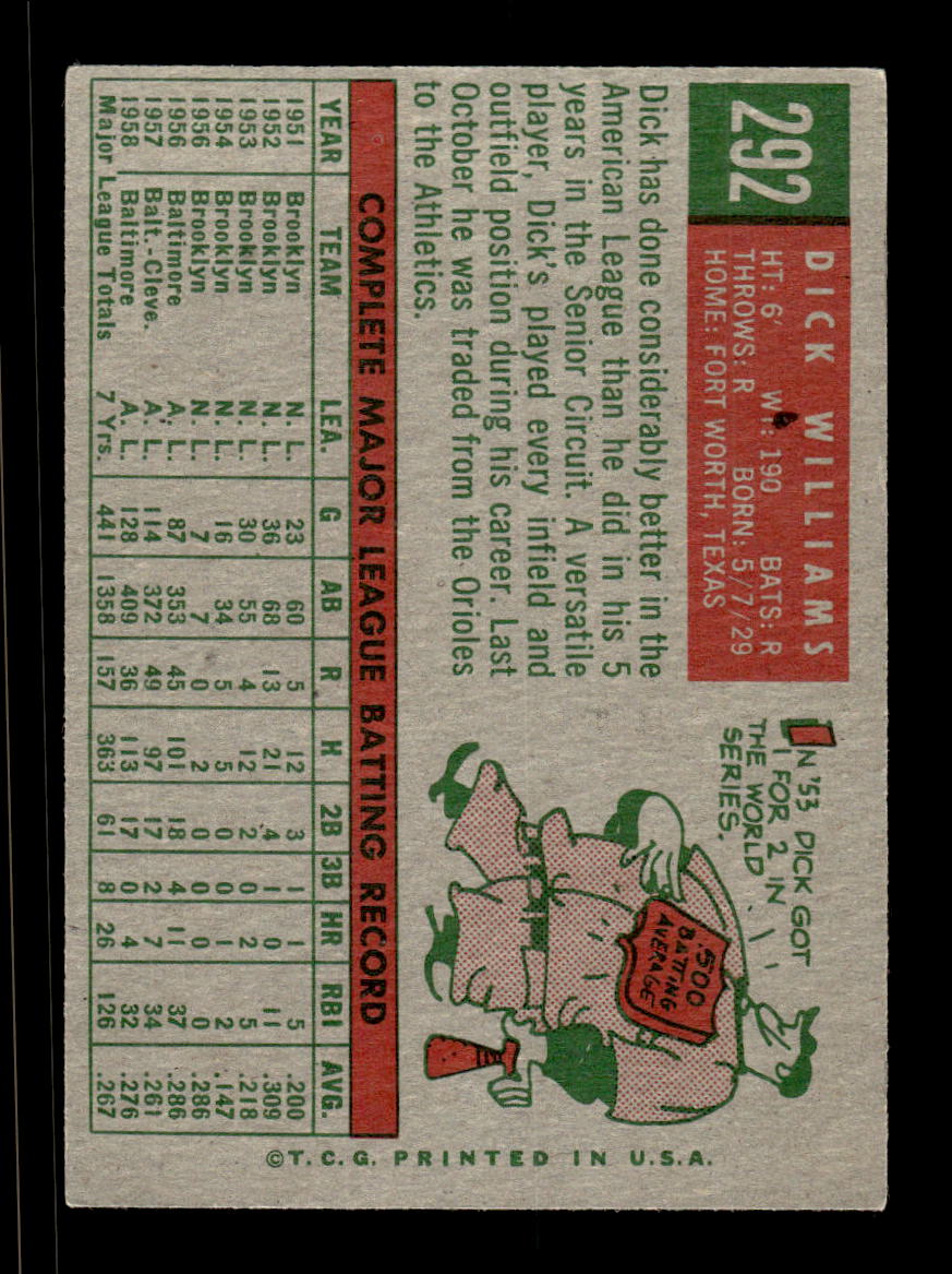 1959 Topps #292 Dick Williams Kansas City Athletics EX HOF10009364