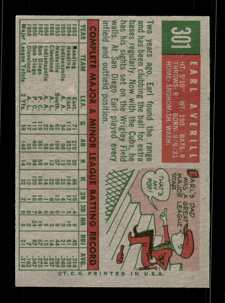 1959 Topps #301 Earl Averill Chicago Cubs EX HOF10009372