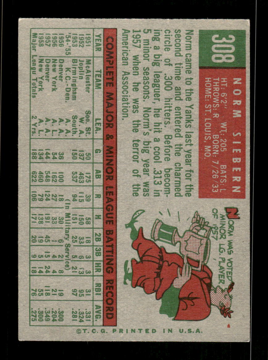 1959 Topps #308 Norm Siebern New York Yankees EX HOF10009378