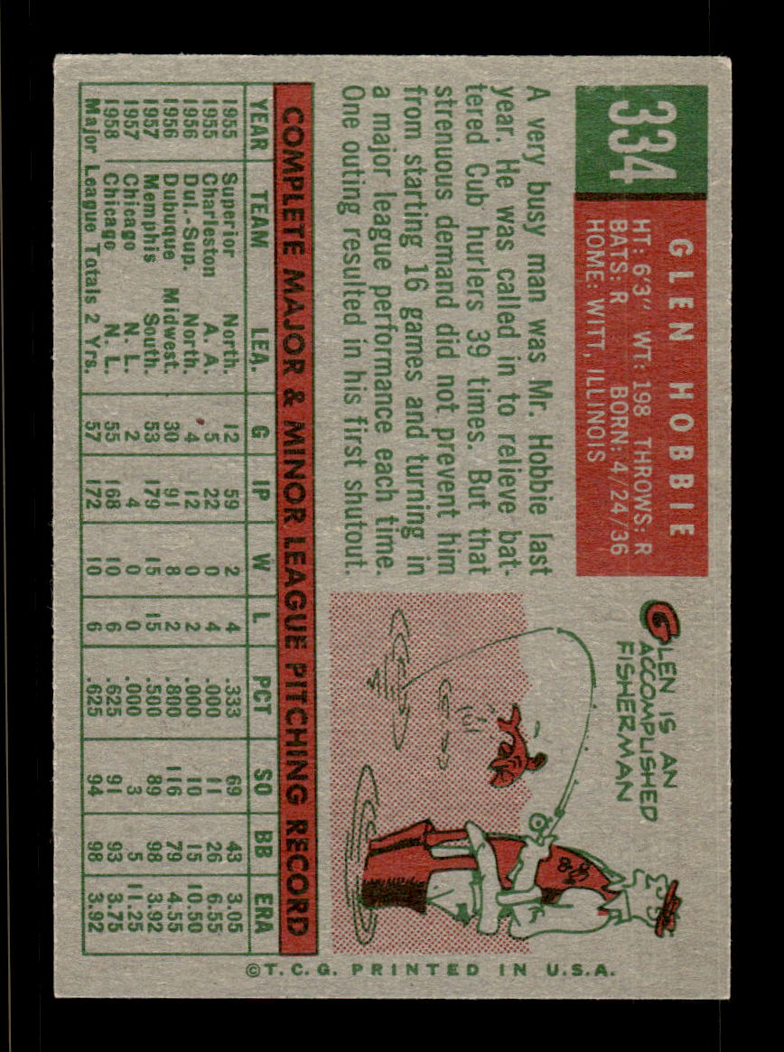 1959 Topps #334 Glen Hobbie Chicago Cubs EX HOF10009401