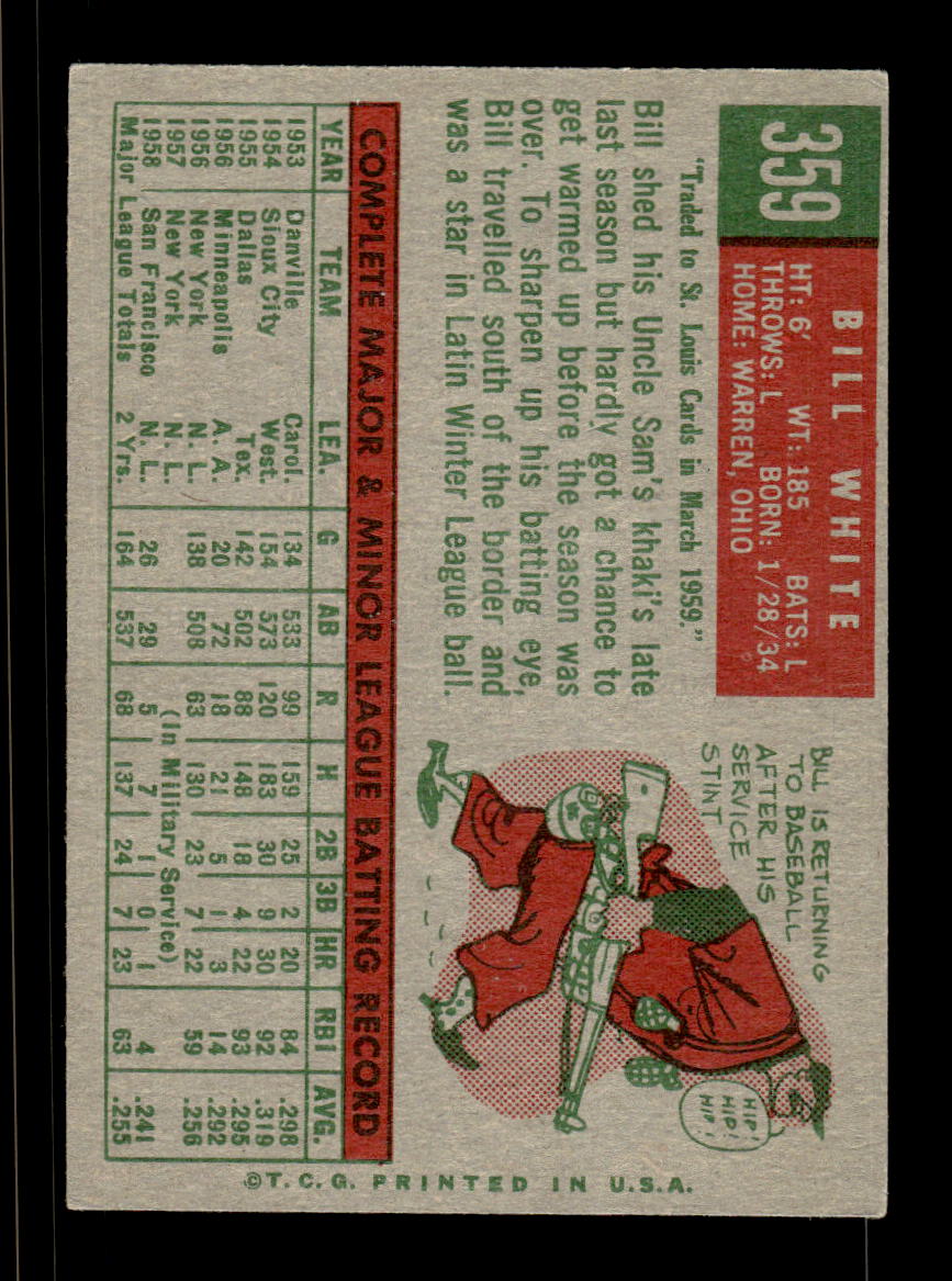 1959 Topps #359 Bill White San Francisco Giants EX HOF10009420