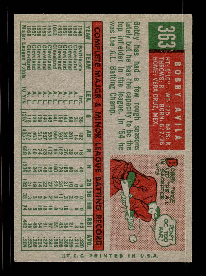 1959 Topps #363 Bobby Avila Baltimore Orioles EX HOF10009423