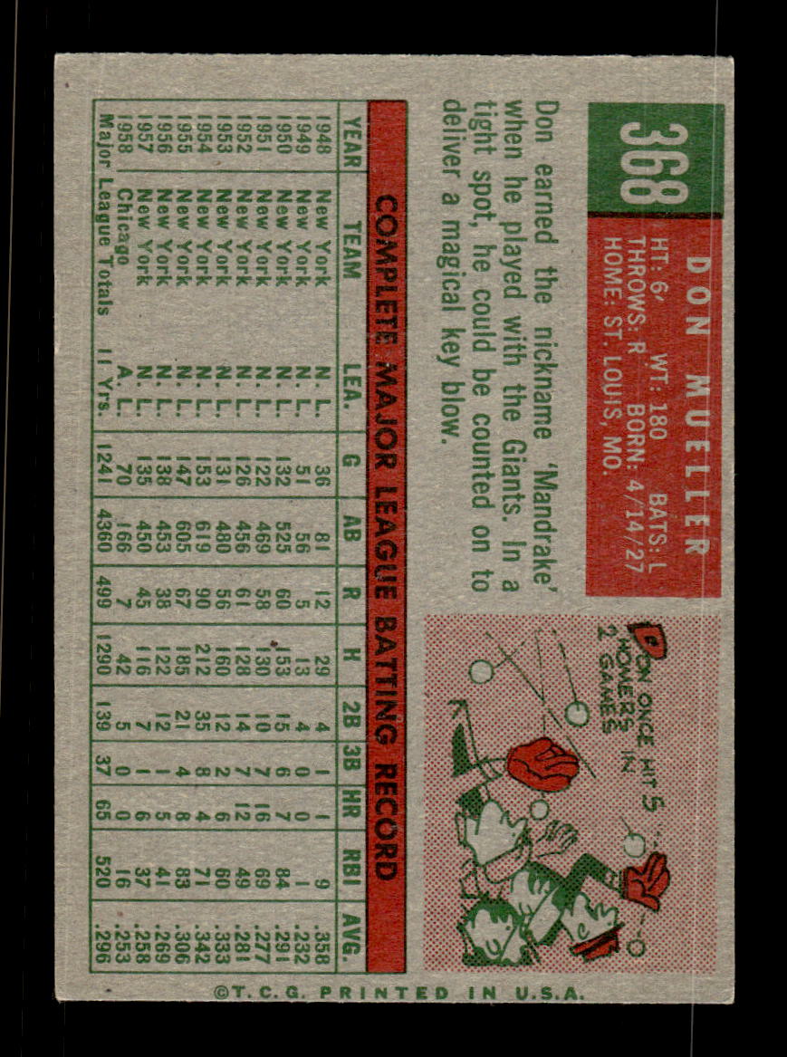 1959 Topps #368 Don Mueller Chicago White Sox EX HOF10009428