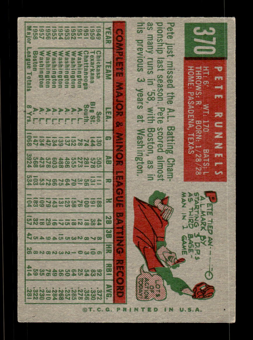 1959 Topps #370 Pete Runnels Boston Red Sox EXMT HOF10009430