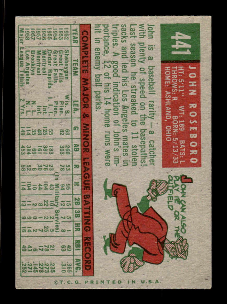 1959 Topps #441 John Roseboro Los Angeles Dodgers EXMT HOF10009435