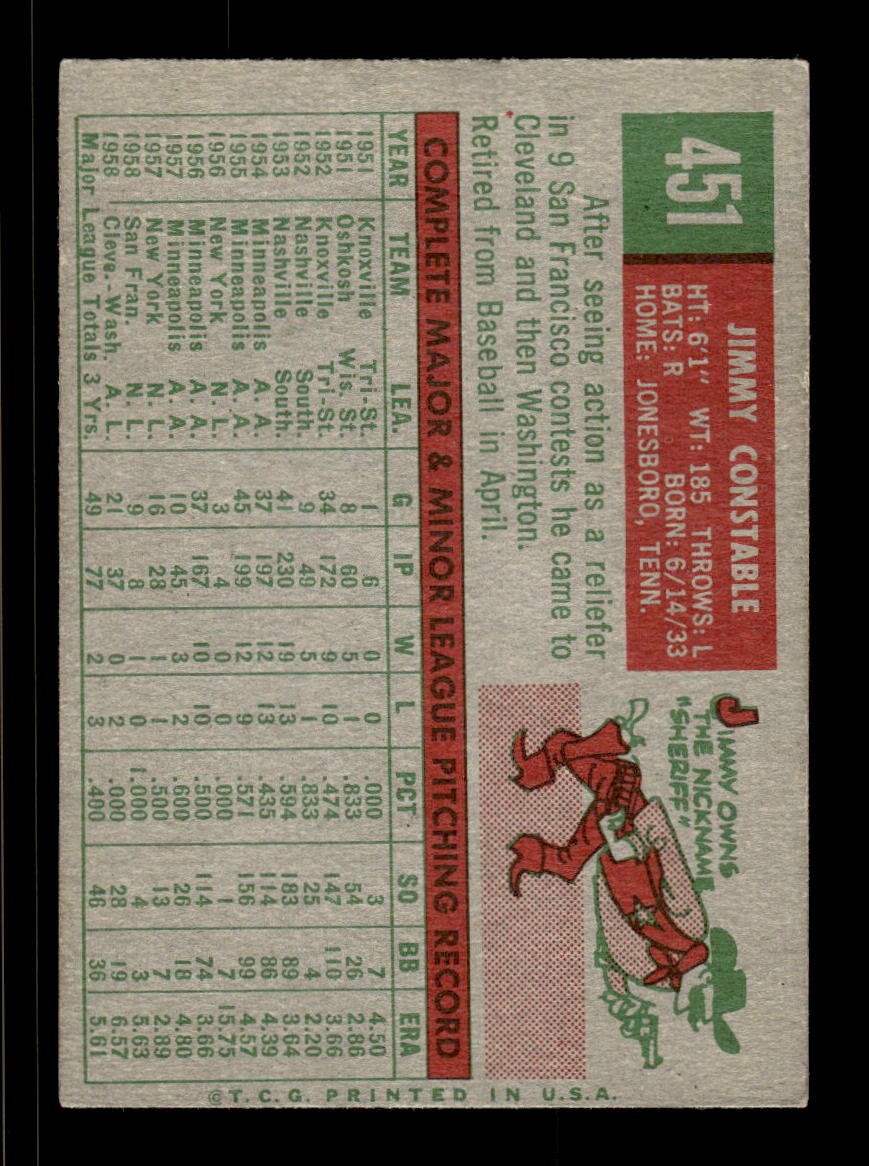 1959 Topps #451 Jimmy Constable Washington Senators EX HOF10009443