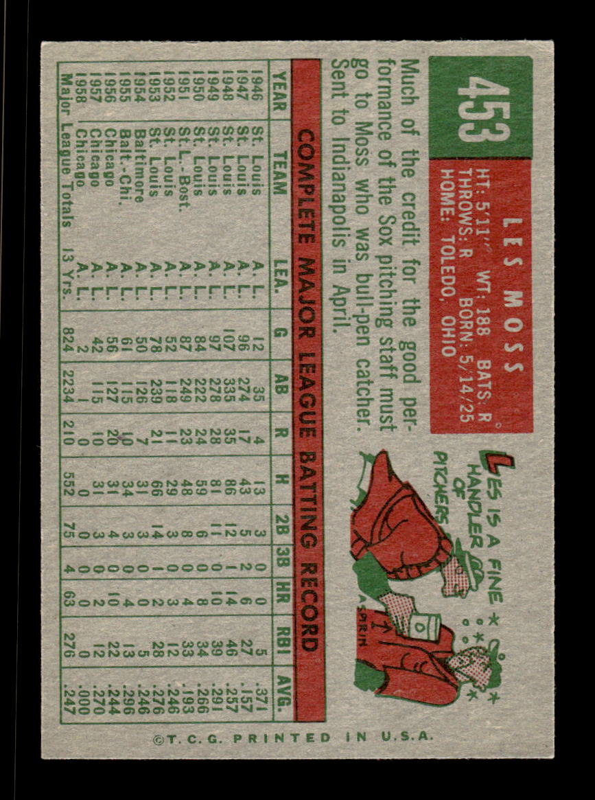 1959 Topps #453 Les Moss Chicago White Sox NMT HOF10009445