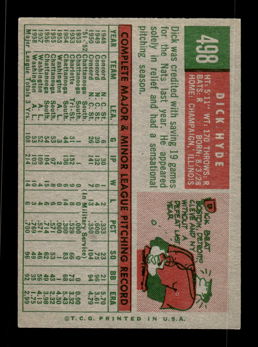 1959 Topps #498 Dick Hyde Washington Senators EX HOF10009478