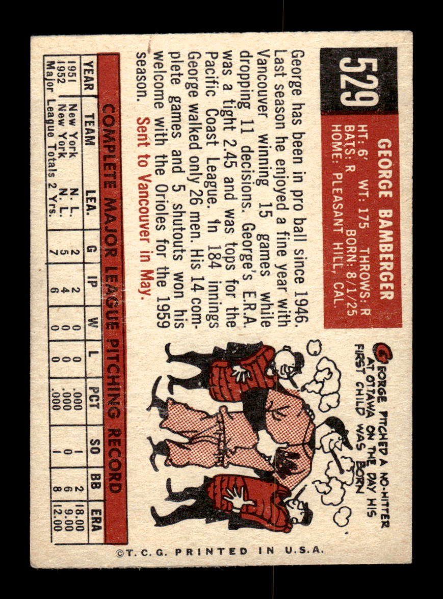 1959 Topps #529 George Bamberger Baltimore Orioles EX HOF10009502