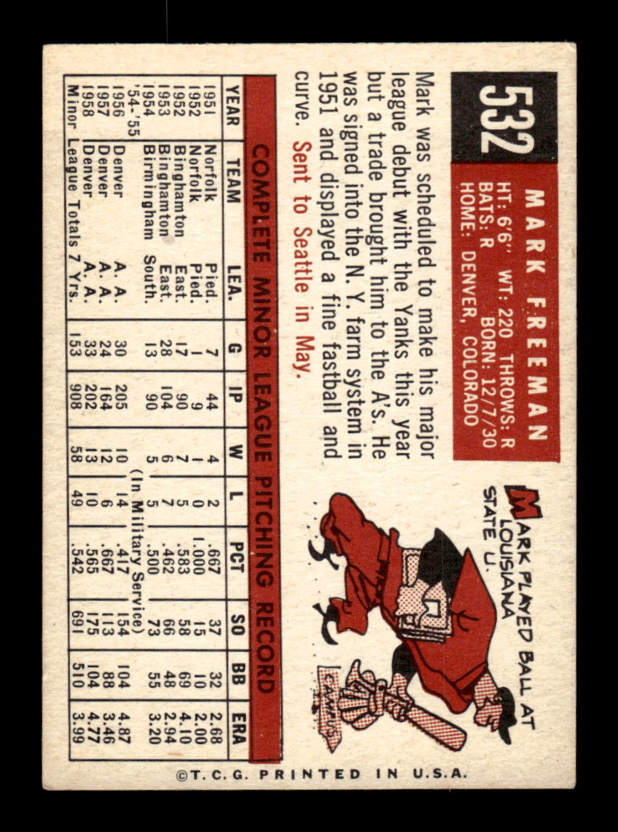 1959 Topps #532 Mark Freeman Kansas City Athletics EX HOF10009505