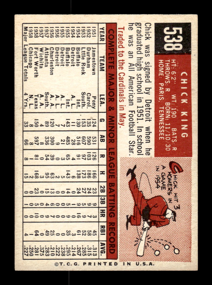 1959 Topps #538 Chick King Chicago Cubs EXMT HOF10009511