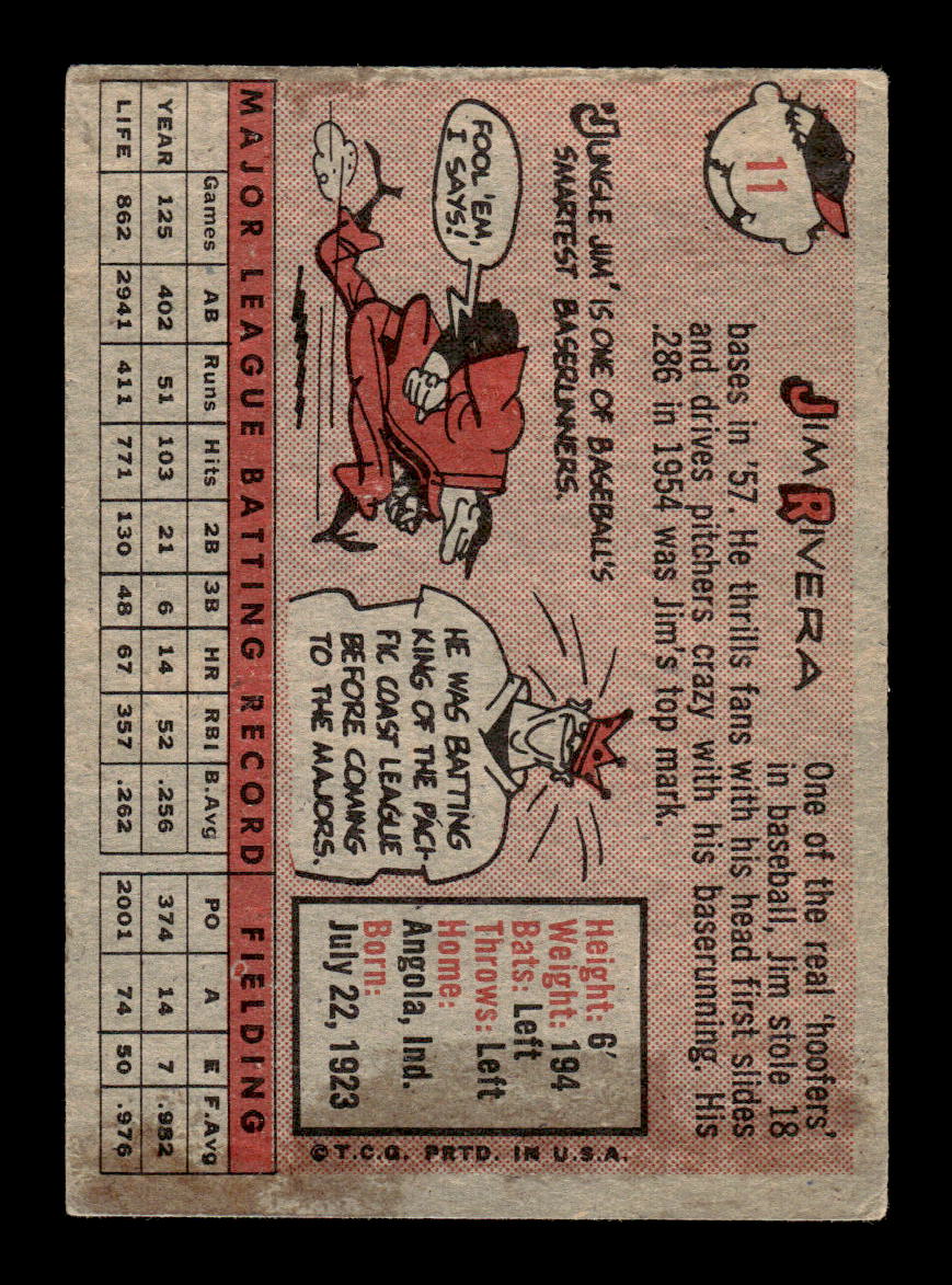 1958 Topps #11a Jim Rivera Chicago White Sox VG KC10009543