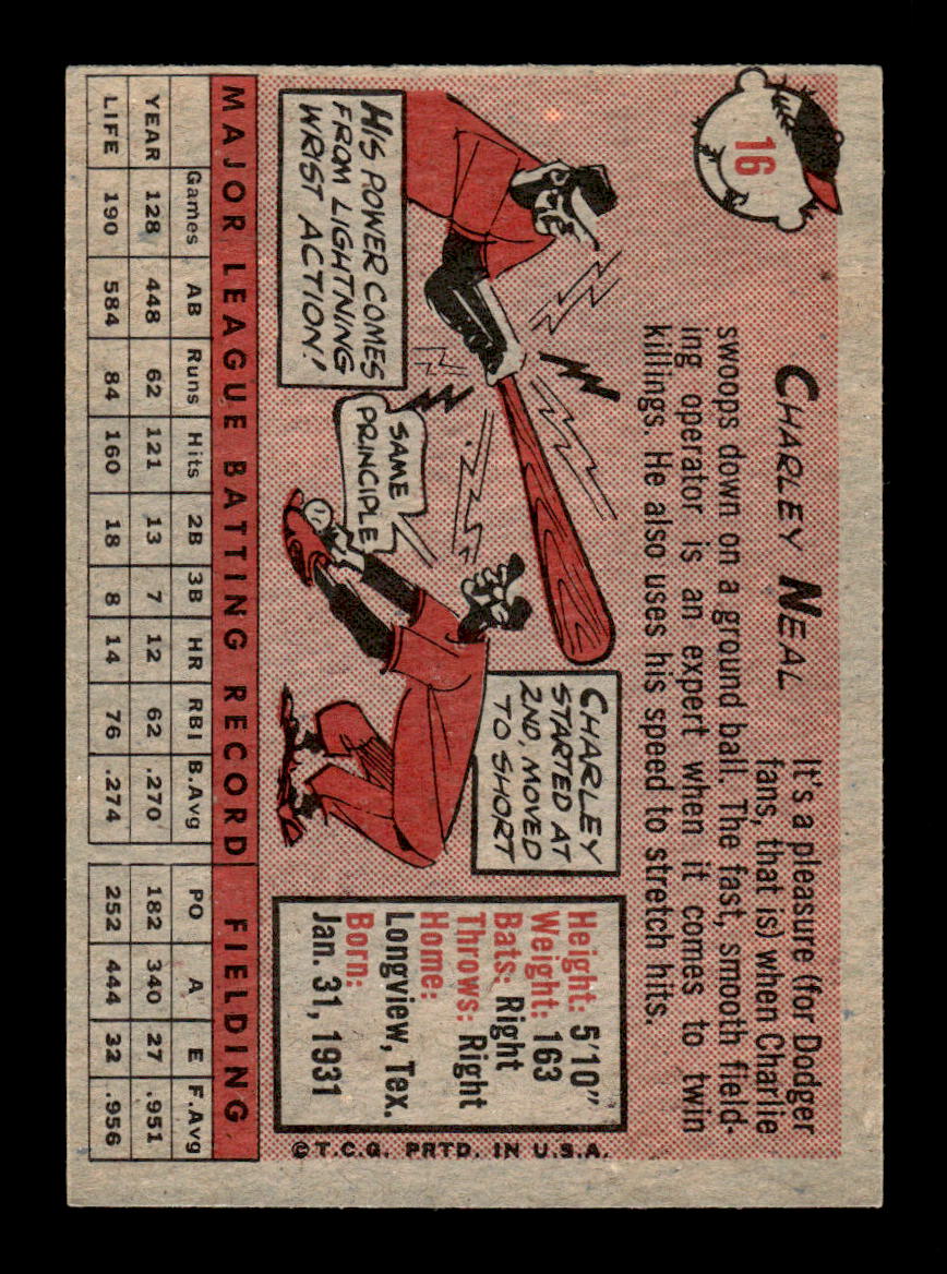 1958 Topps #16 Charley Neal Los Angeles Dodgers EX KC10009547
