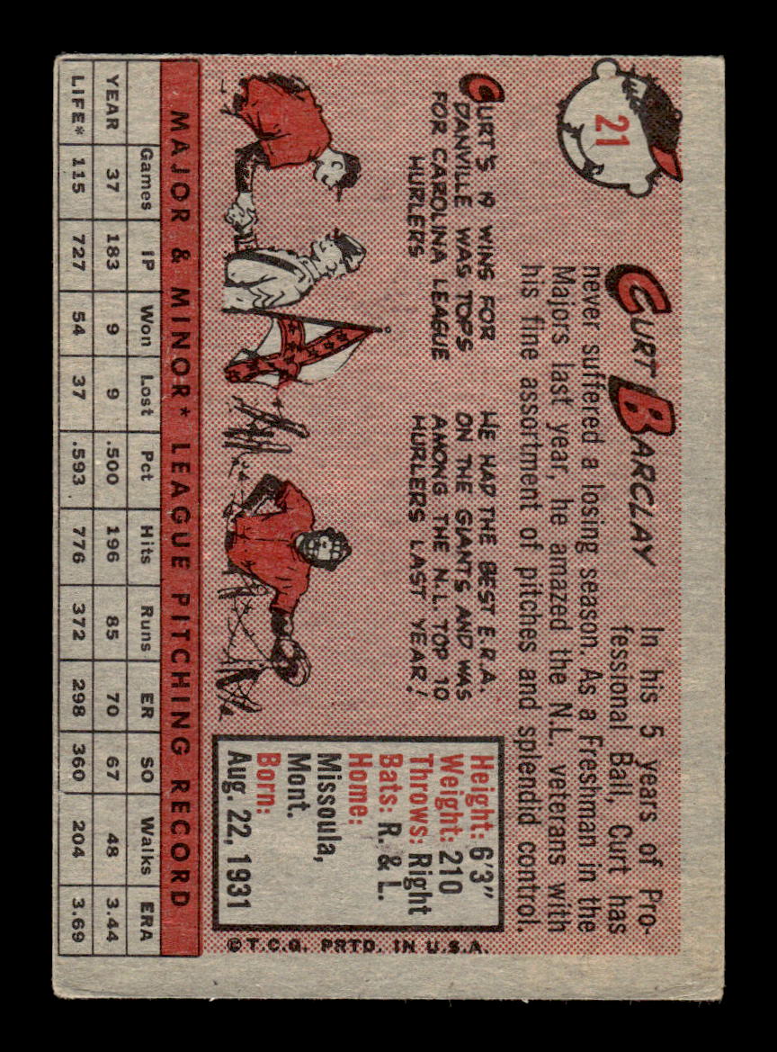 1958 Topps #21 Curt Barclay San Francisco Giants EX KC10009550