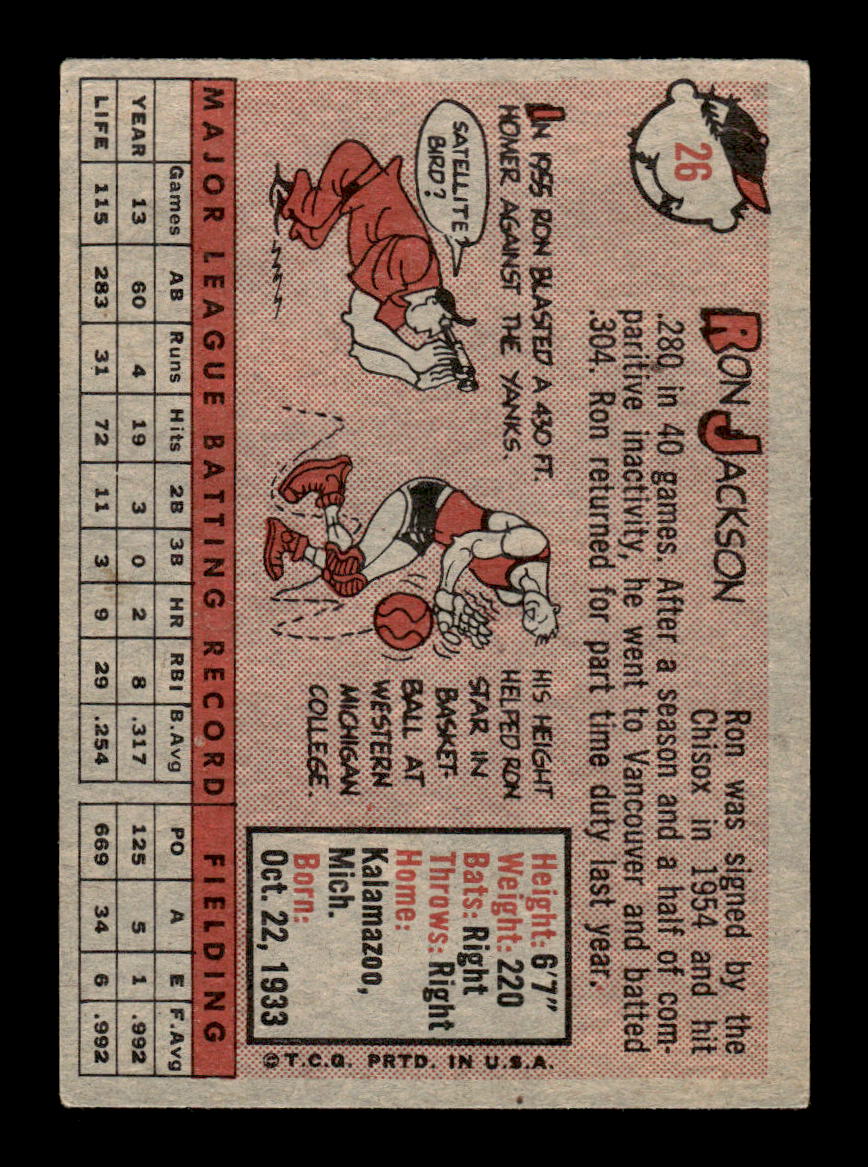 1958 Topps #26 Ron Jackson Chicago White Sox EX KC10009555