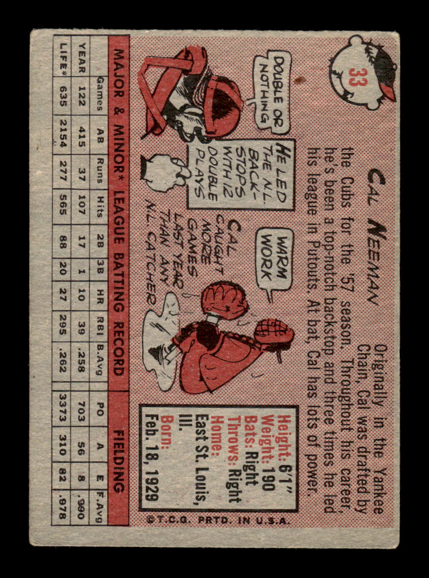 1958 Topps #33b Cal Neeman Chicago Cubs VG KC10009561