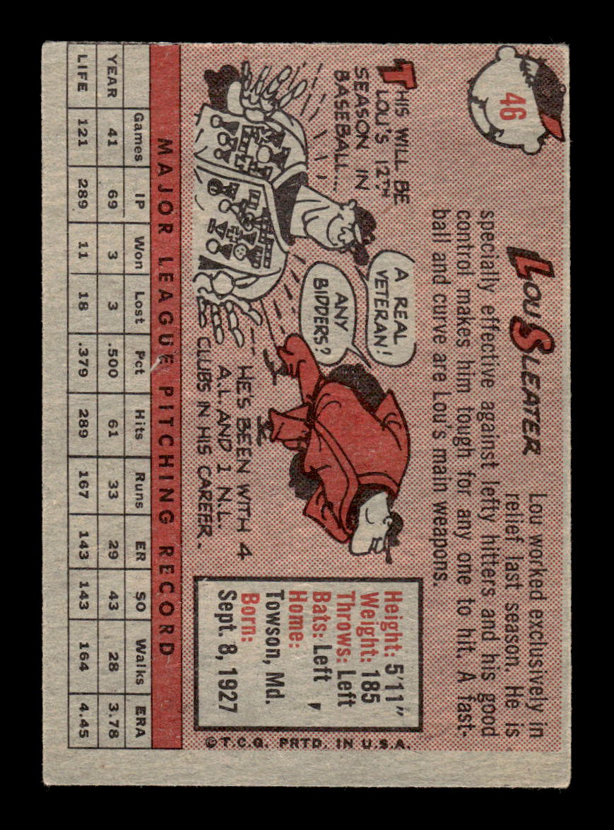 1958 Topps #46a Lou Sleater Detroit Tigers EX KC10009574