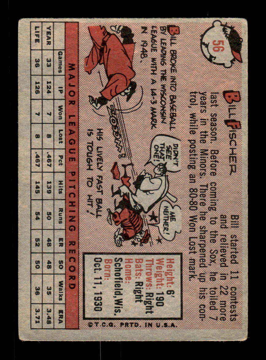 1958 Topps #56 Bill Fischer Chicago White Sox EX KC10009582