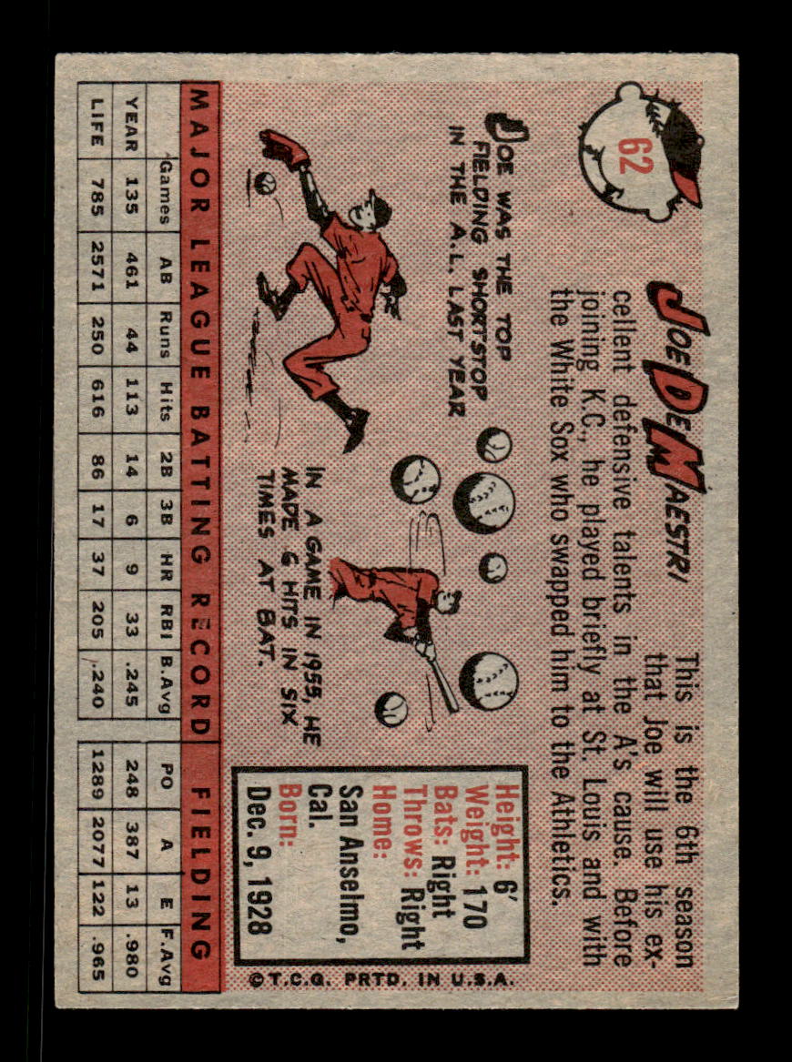 1958 Topps #62 Joe DeMaestri Kansas City Athletics EX KC10009588