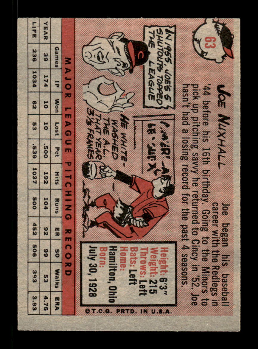 1958 Topps #63 Joe Nuxhall Cincinnati Redlegs EX KC10009589