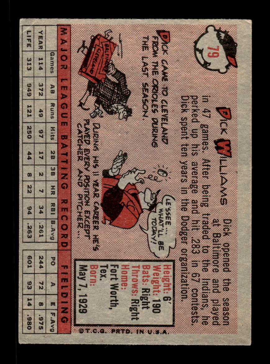 1958 Topps #79a Dick Williams Cleveland Indians EX KC10009603