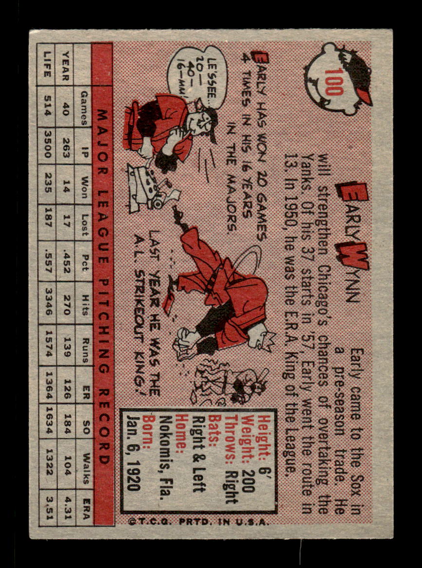 1958 Topps #100a Early Wynn Chicago White Sox EX KC10009622