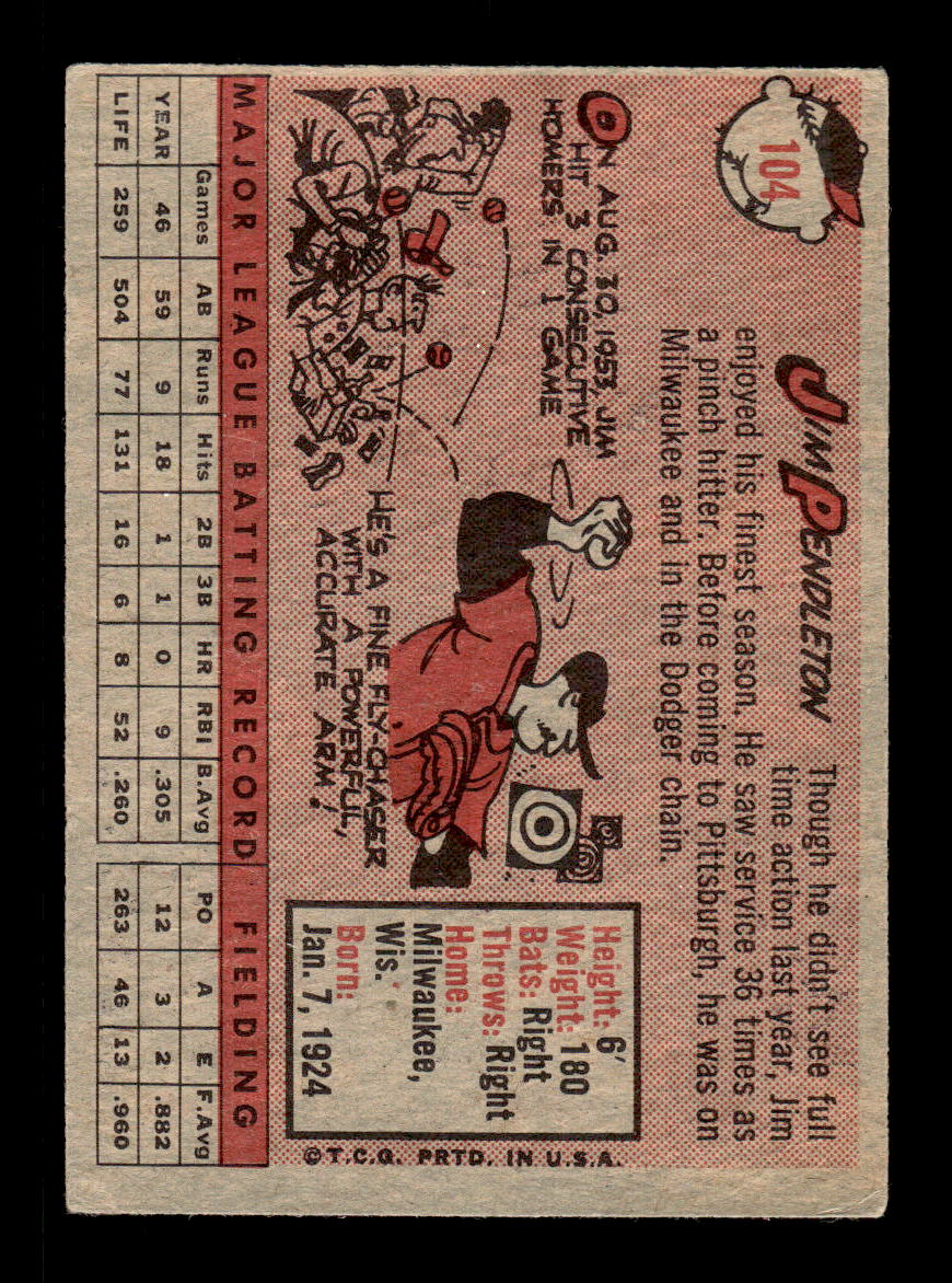 1958 Topps #104 Jim Pendleton Pittsburgh Pirates EX KC10009626