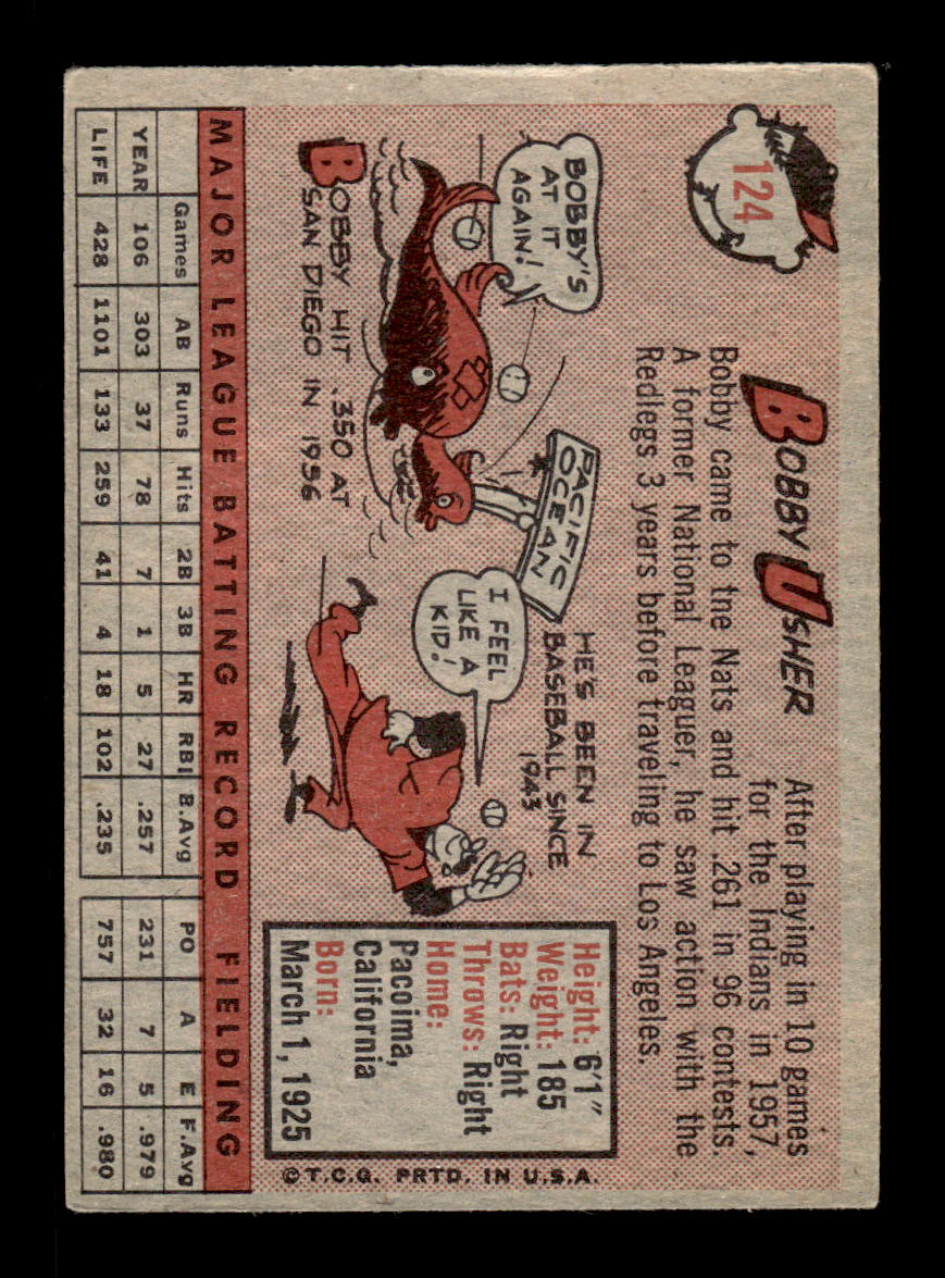 1958 Topps #124 Bobby Usher Washington Senators EX KC10009645