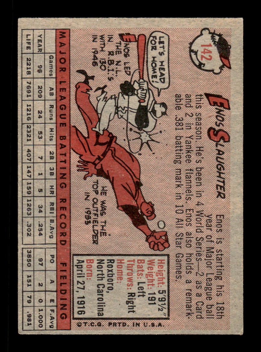 1958 Topps #142 Enos Slaughter New York Yankees EX KC10009663