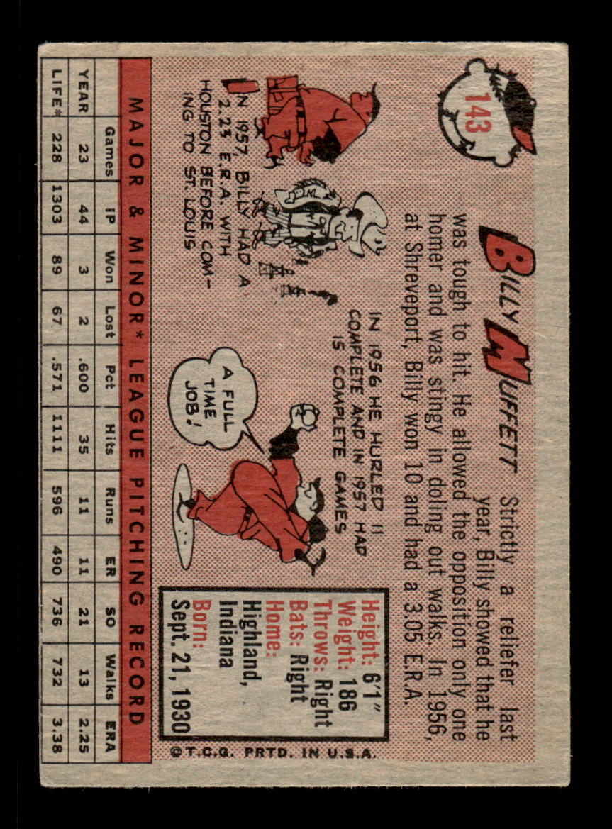 1958 Topps #143 Billy Muffett St. Louis Cardinals EX KC10009664
