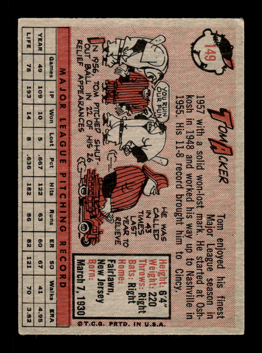 1958 Topps #149 Tom Acker Cincinnati Redlegs VGEX KC10009669
