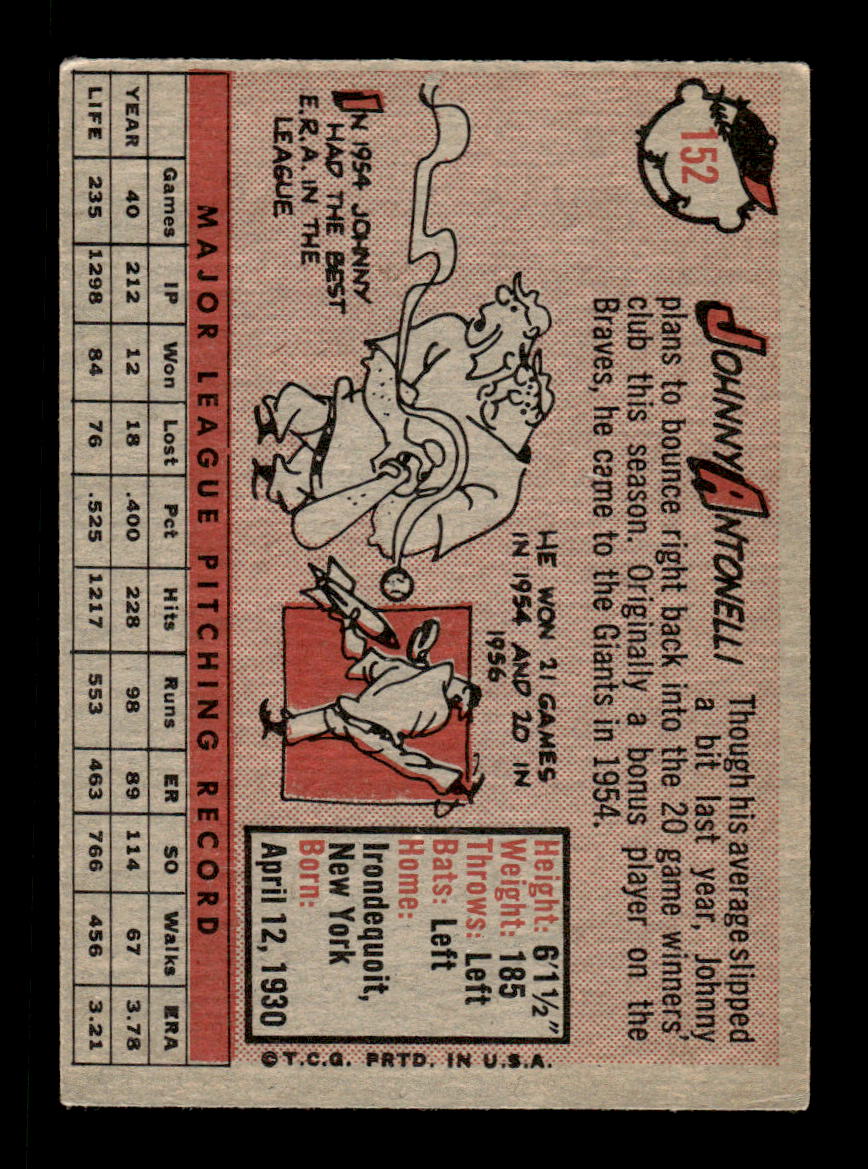 1958 Topps #152 Johnny Antonelli San Francisco Giants EX KC10009671