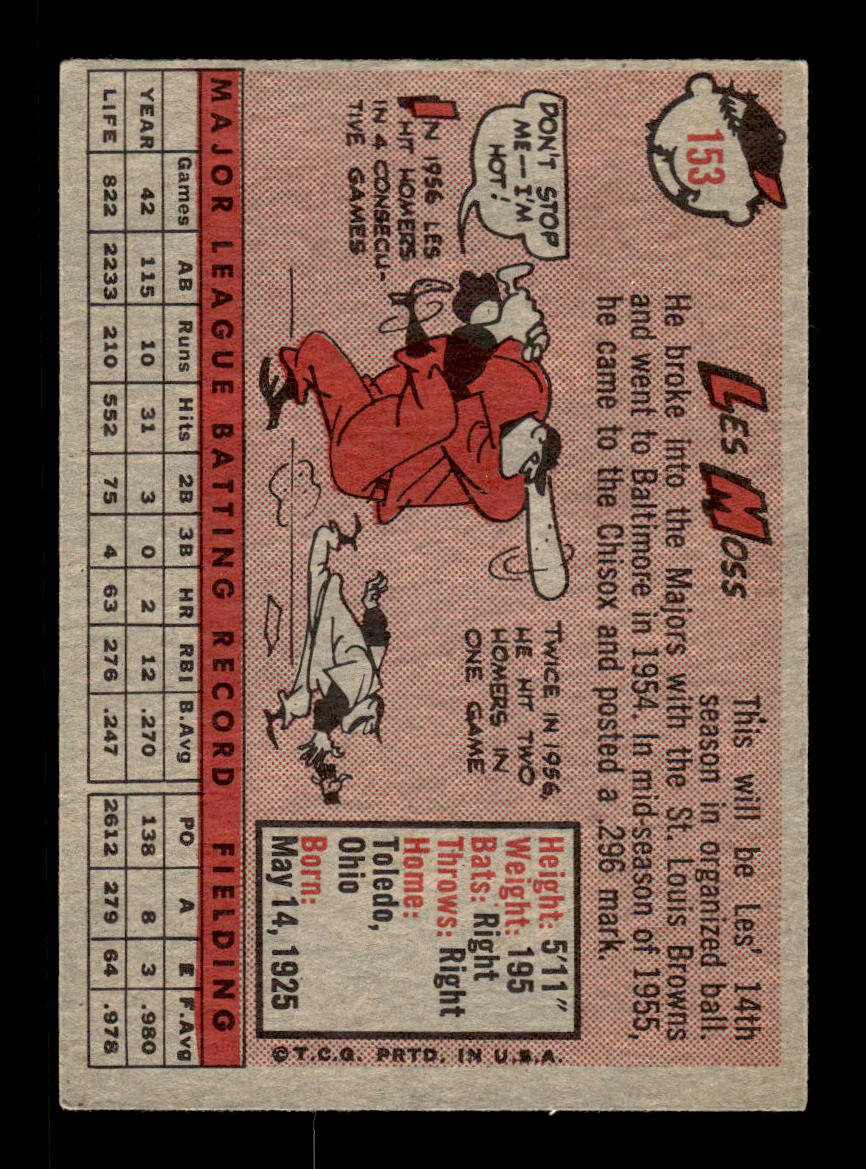 1958 Topps #153 Les Moss Chicago White Sox EX KC10009672