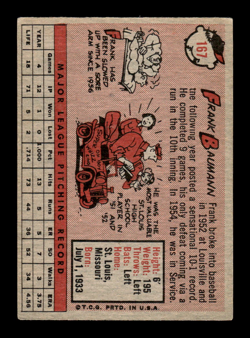 1958 Topps #167 Frank Baumann Boston Red Sox EX KC10009686