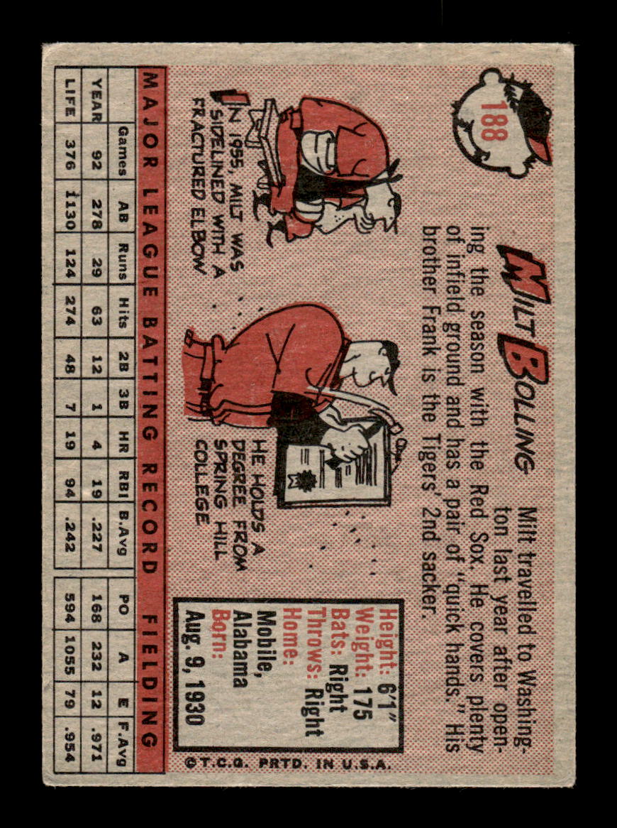 1958 Topps #188 Milt Bolling Washington Senators VGEX KC10009706