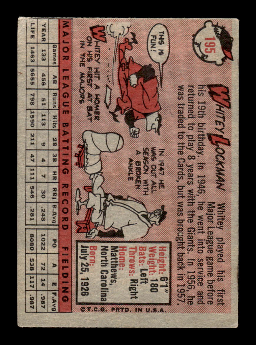1958 Topps #195 Whitey Lockman San Francisco Giants VGEX KC10009713