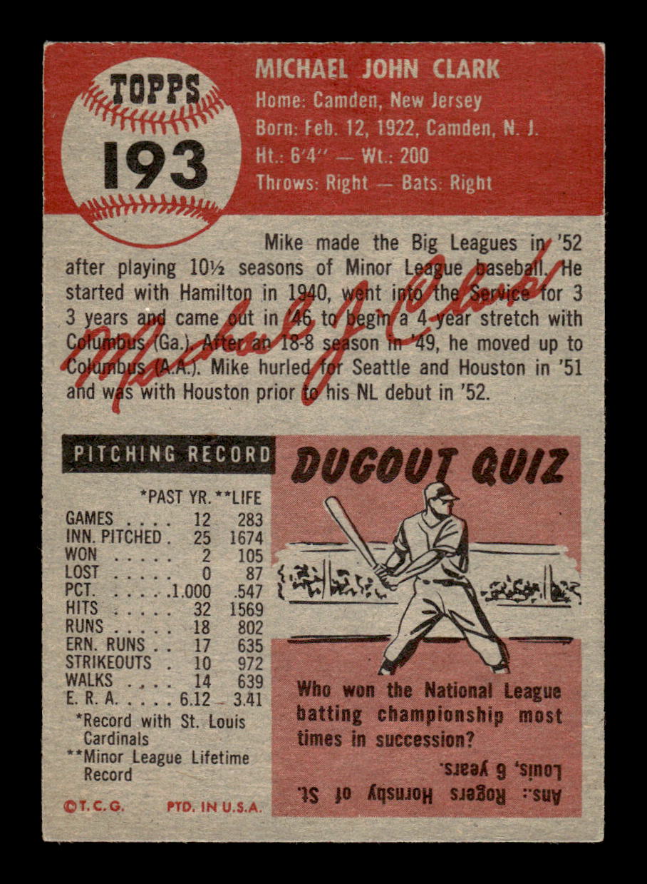 1953 Topps #193 Mike Clark St. Louis Cardinals EX HOF10009729