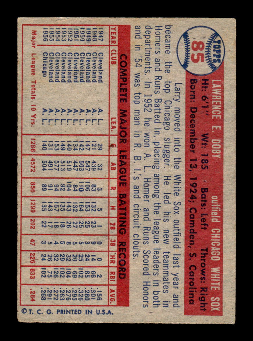 1957 Topps #85 Larry Doby Chicago White Sox VGEX HOF10009735