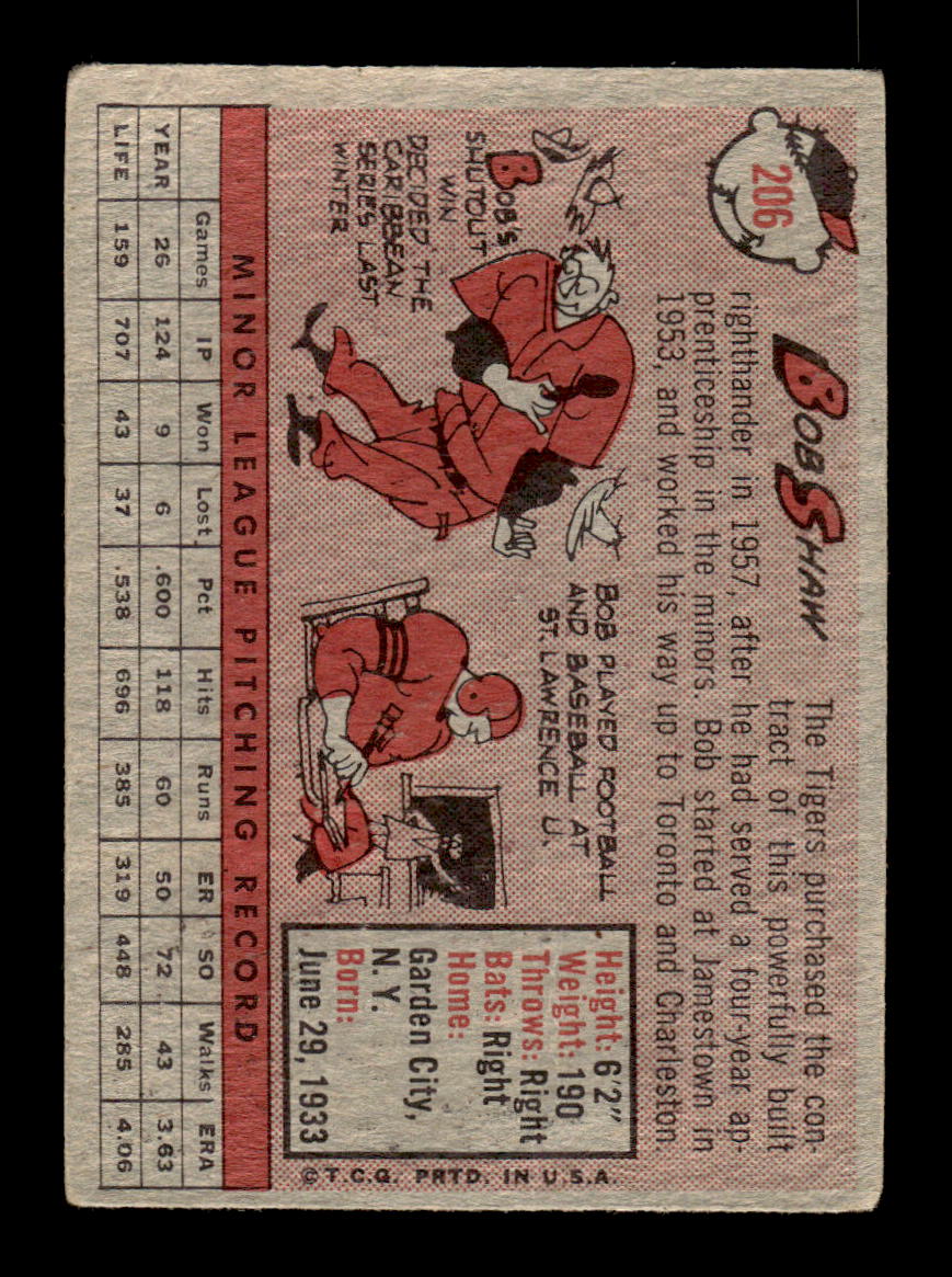 1958 Topps #206 Bob Shaw Detroit Tigers VGEX HOF10009751